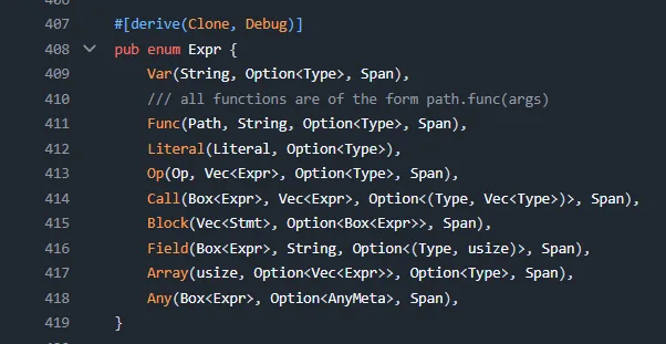 KhakiLang compiler source code showing expression AST definition